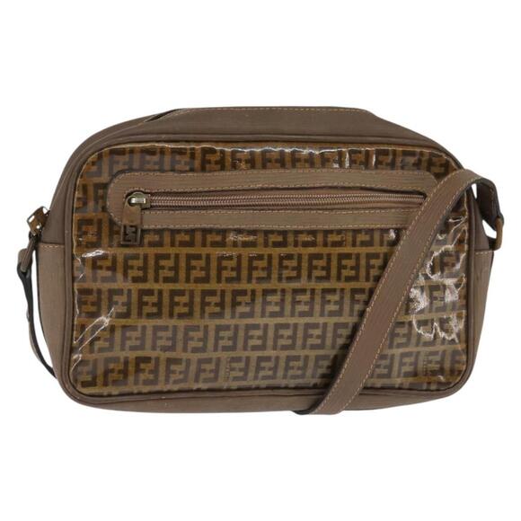 FENDI Zucchino Canvas Shoulder Bag Coated Canvas Beige Auth ti3464